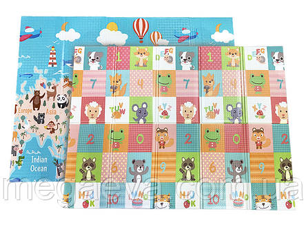 Дитячий термокилимок двосторонній Складний Мапа світу HF38/HF50 Тваринки 200х150х1см +сумка, фото 1