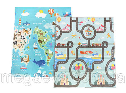 Дитячий Складний термокилимок двосторонній Дорога HF37/HF38 Мапа світу 180х150х1см +сумка, фото 1