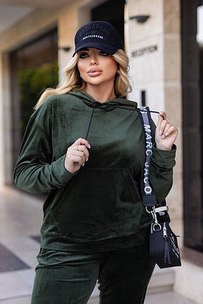 Велюровий спортивний костюм хакі великого розміру Розміри: 48-50, 52-54, 56-58, 60-62, фото 2