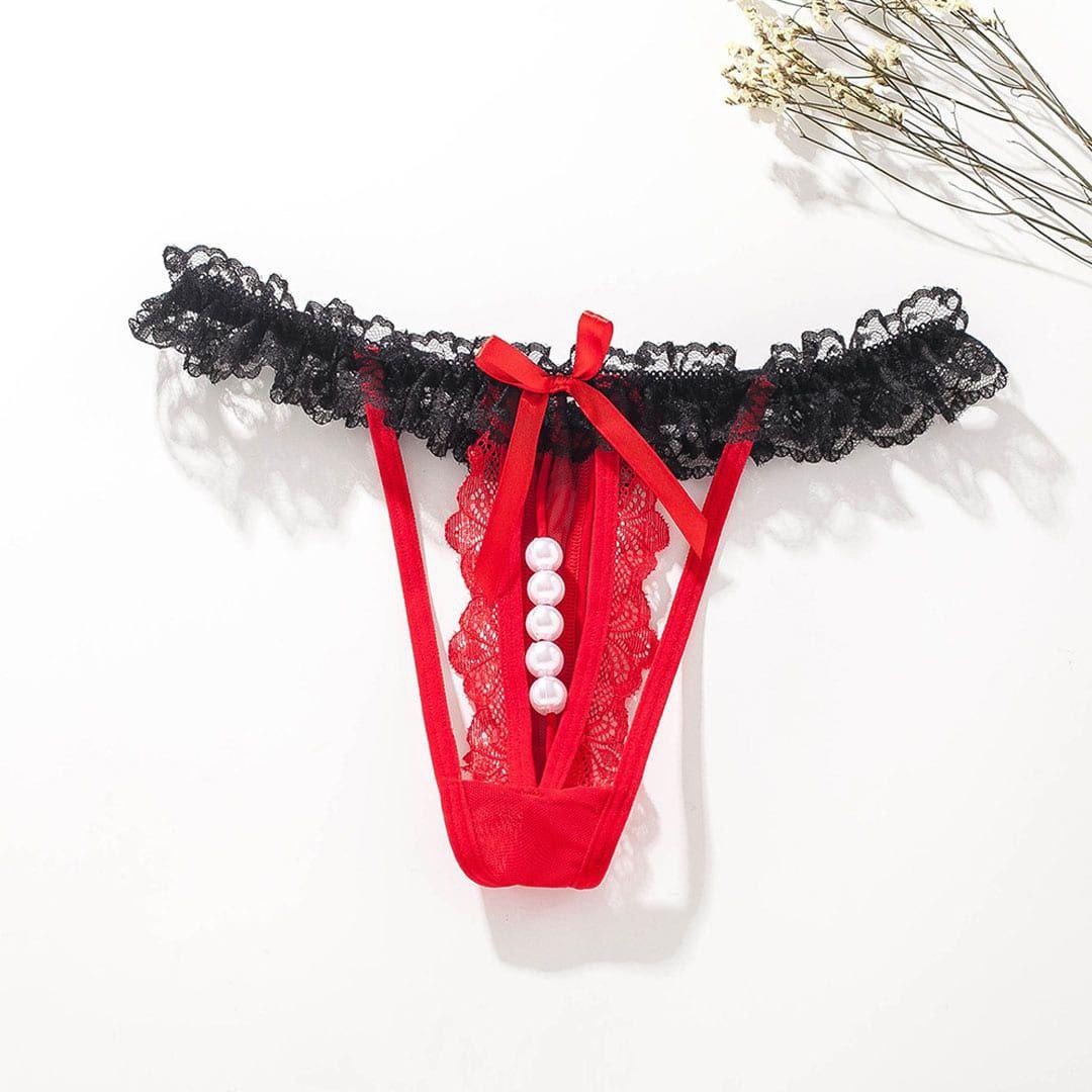 Відкриті еротичні трусики з вирізом, сексуальна спідня білизна, червоні трусики з намистинками з доступом S, фото 1