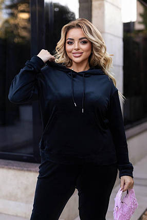 Велюровий спортивний костюм чорний великого розміру Розміри: 48-50, 52-54, 56-58, 60-62, фото 2