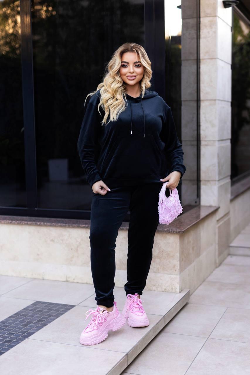 Велюровий спортивний костюм чорний великого розміру Розміри: 48-50, 52-54, 56-58, 60-62