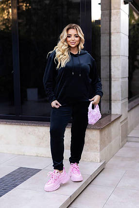 Велюровий спортивний костюм чорний великого розміру Розміри: 48-50, 52-54, 56-58, 60-62, фото 1