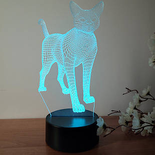 3D нічник з акрилу, LED світильник, нічник "Котик" (16 кольорів світіння) з пультом ДК