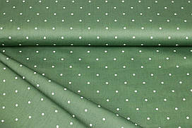 Сатин-твіл Горошки на темно-зеленому