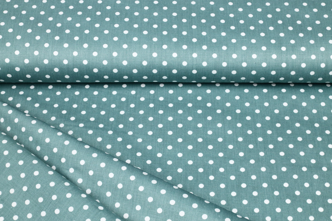 Сатин-твіл Горошки на пильно-бірюзовому