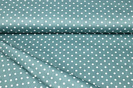 Сатин-твіл Горошки на пильно-бірюзовому