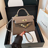 Дефект! Жіноча сумка 6012 крос-боді рептилія на ремінці бежева, фото 4