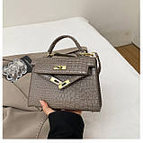 Дефект! Жіноча сумка 6012 крос-боді рептилія на ремінці бежева, фото 6