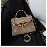 Дефект! Жіноча сумка 6012 крос-боді рептилія на ремінці бежева, фото 7