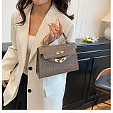 Дефект! Жіноча сумка 6012 крос-боді рептилія на ремінці бежева, фото 8