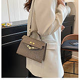 Дефект! Жіноча сумка 6012 крос-боді рептилія на ремінці бежева, фото 9