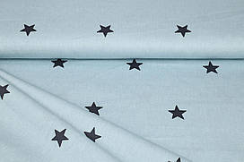 Сатин-твіл Зірочки 10 мм на пильно-блакитних зигзагах