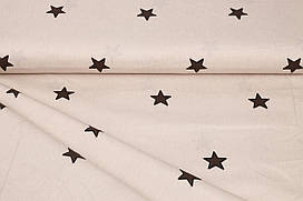 Сатин-твіл Зірки 30 мм чорні на бежевих зигзагах