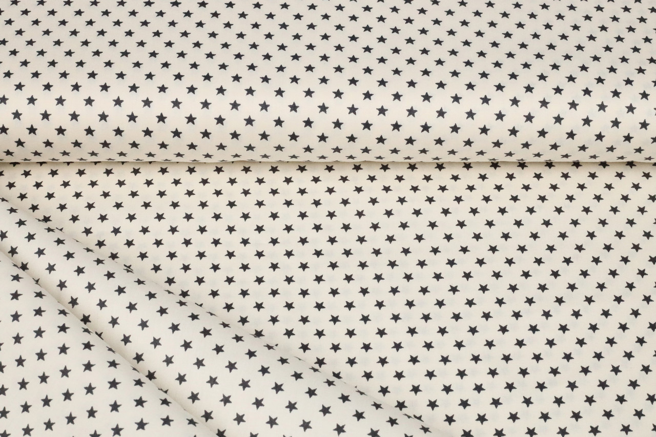 Сатин-твіл Дрібні зірочки графітові на молочному, фото 1