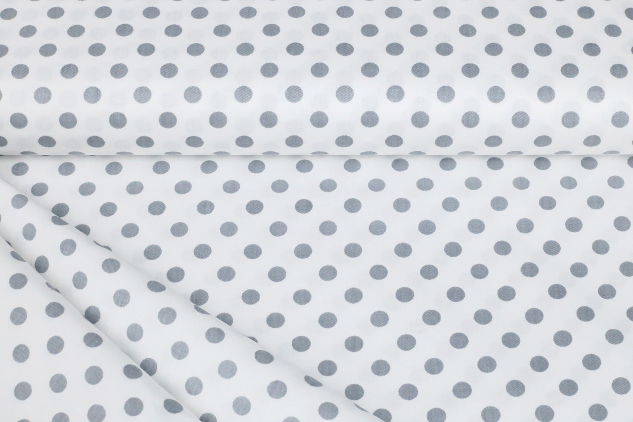 Сатин-твіл Горошки сірі на білому 8 мм