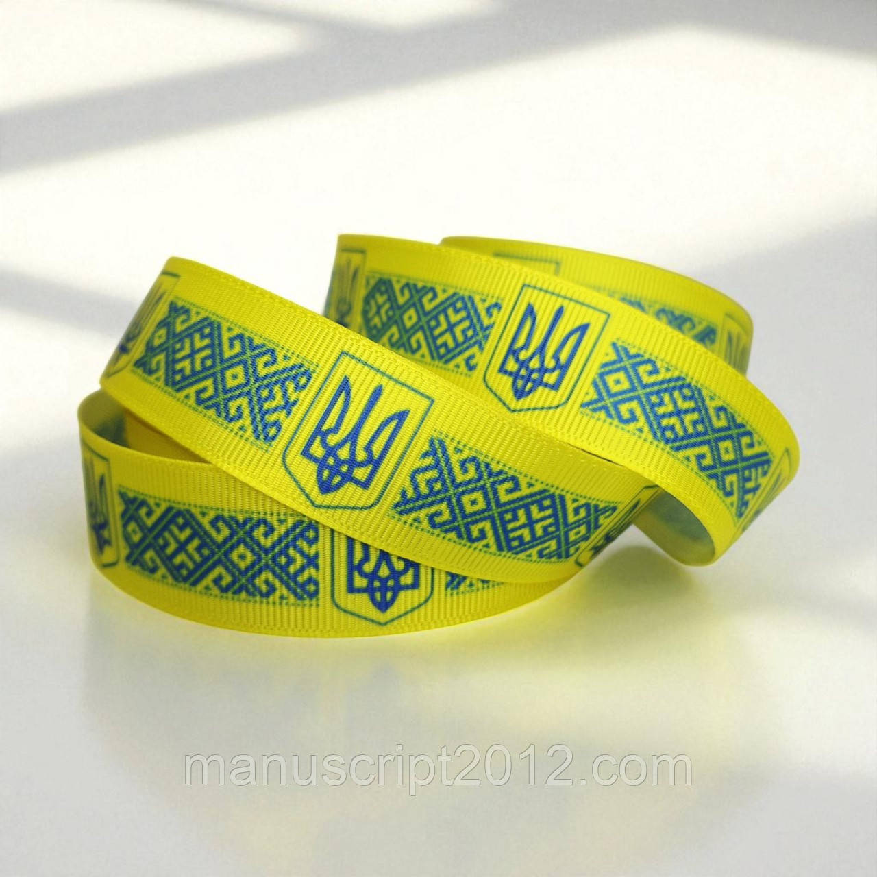 Стрічка репсова 2,5см. (22,5 м) жовта з синім гербом