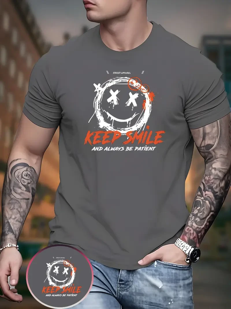 Модна футболка бавовняна з принтом Keep Smile | Крута футболка стильна | Чоловіча футболка молодіжна | Літня футболка класна, фото 1