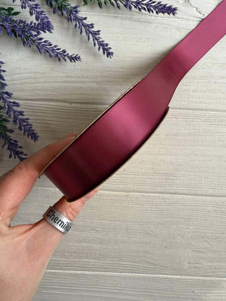 Атлас двохсторонній 2,5 см, рожеве вино 22.5 метри