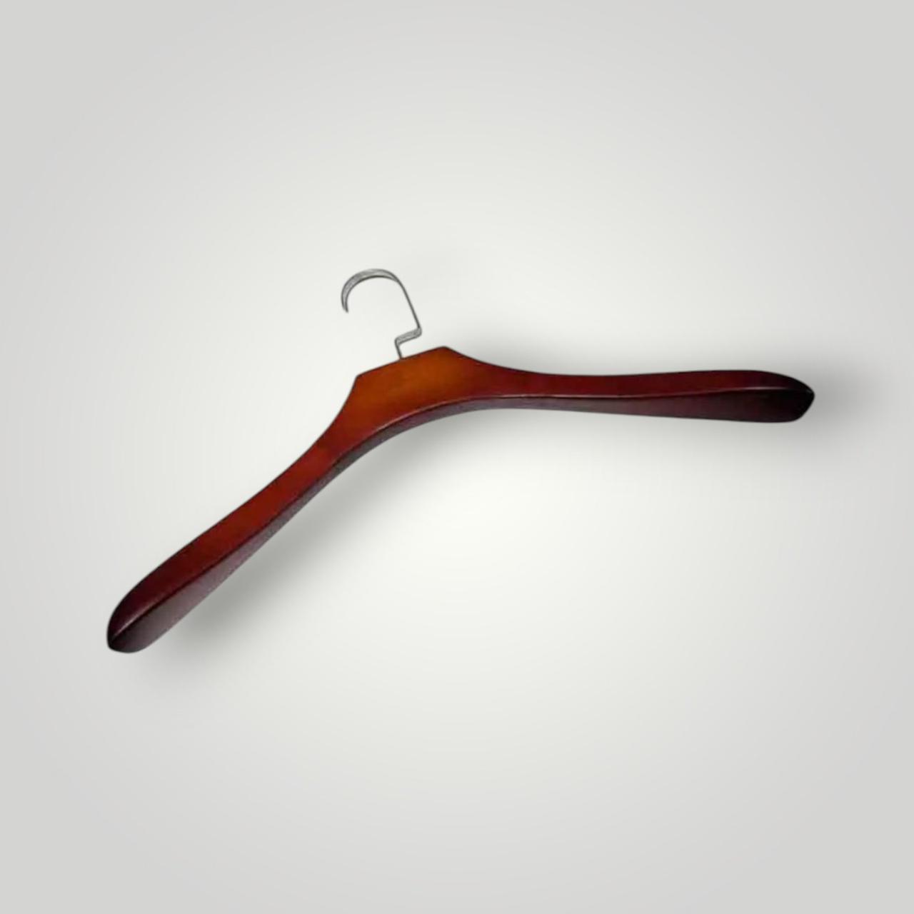 Деревяні плічки вішалки 40 см з широким плечем коричневі жіночі для верхнього одягу, фото 1