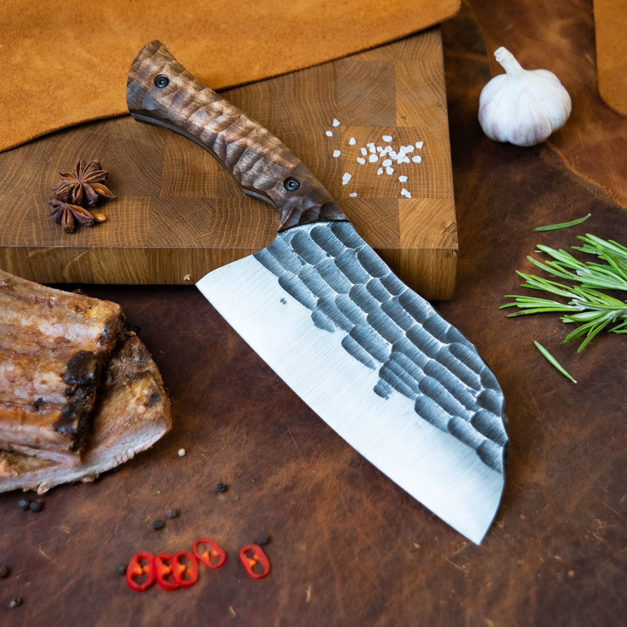 Кухонна сокира "Серб" фактурне руків' я в товстому шкіряному чохлі, фото 1