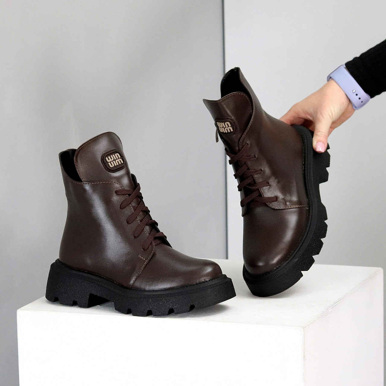 Круті шкіряні зимові черевики натуральна шкіра колір Шоколад, фото 1