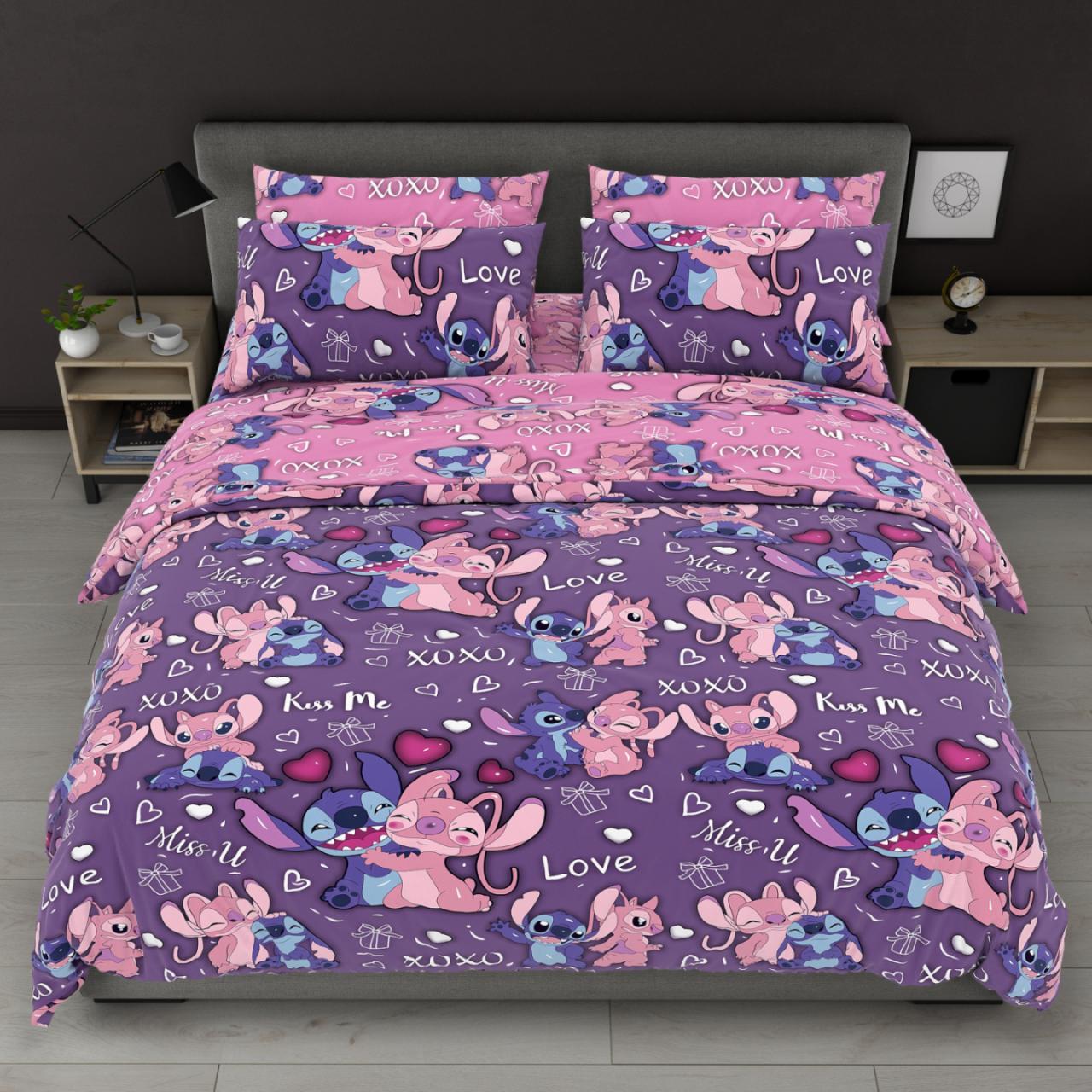 Дитячий полуторний комплект з простирадлом на резинці 80х190х20, принт: Стіч, компанія