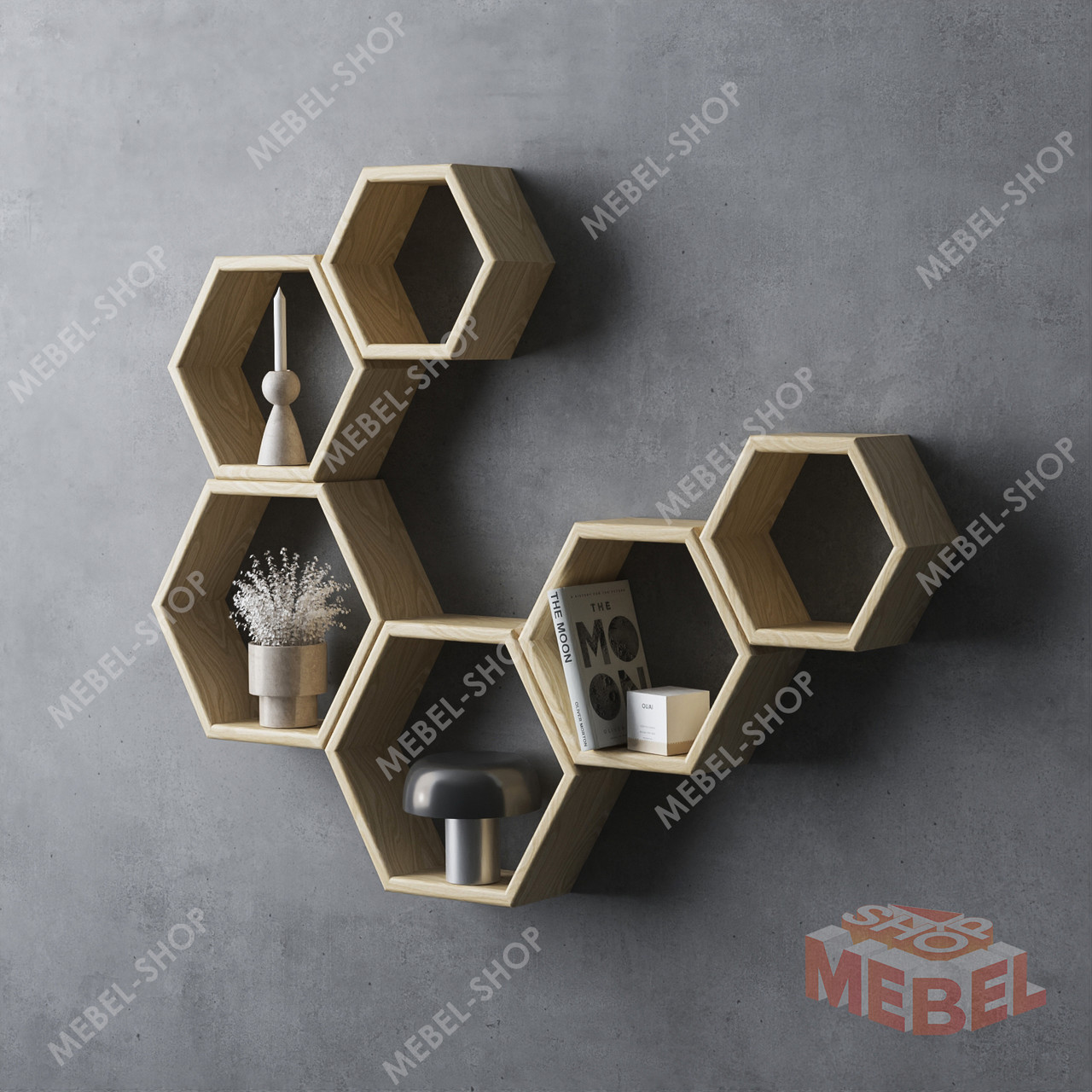 Дерев'яні полиці соти на стіну вітальні Красива декоративна полиця для дрібних речей в кімнату, фото 1