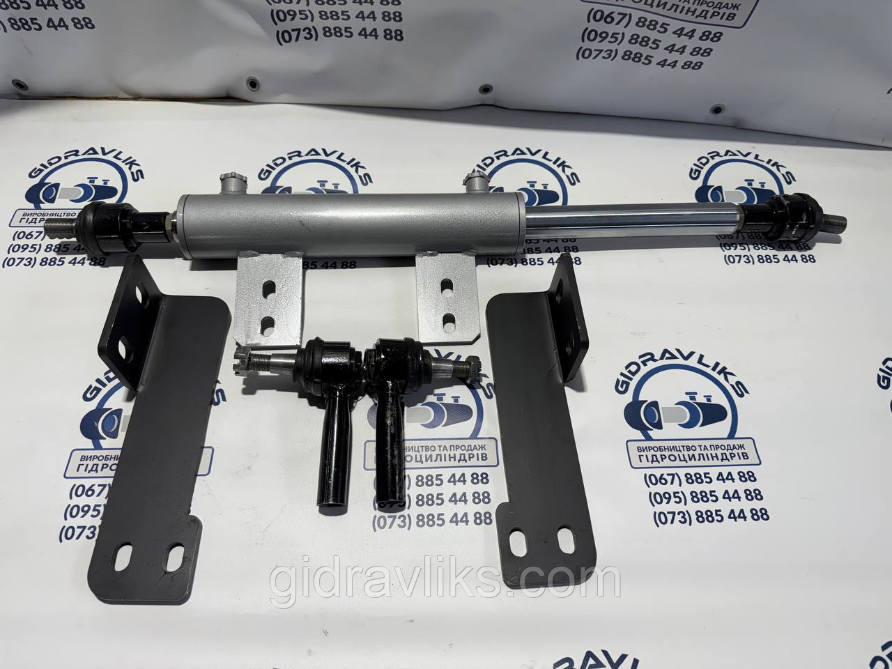 Гідроциліндр двосторонній МТЗ 63.40.215.870 (кришка різьбова, з кронштейнами 8 мм + наконечники), фото 1