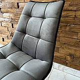 М'який стілець GARDA зі спинкою із сірого велюру топ із чорним кантом на металевому чорному каркасі, фото 2