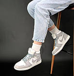 Зимові сірі шкіряні жіночі кросівки Nike Air Jordan 1 Сірі на хутрі, фото 4