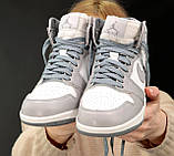 Зимові сірі шкіряні жіночі кросівки Nike Air Jordan 1 Сірі на хутрі, фото 7
