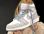 Зимові сірі шкіряні жіночі кросівки Nike Air Jordan 1 Сірі на хутрі, фото 9