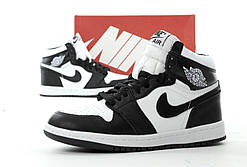 Зимові чорні шкіряні жіночі кросівки Nike Air Jordan 1 на хутрі