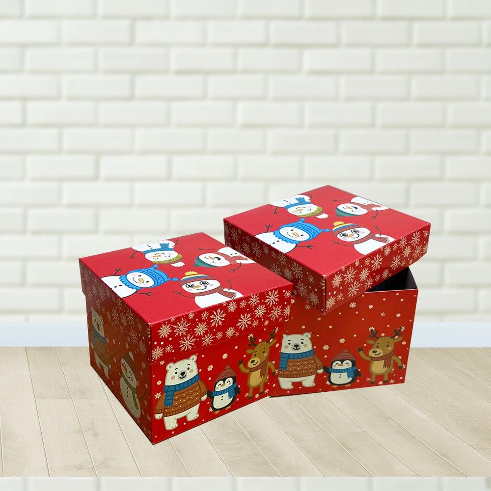 Новорічна упаковка для цукерок Кубік червоний 700 г. Н87_2, фото 1