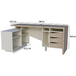 Офісний стіл Connect 2 L SK 180х112.1 см дуб кремона котта та стоун бейж з лівою приставкою