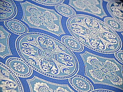 Шовкова церковна тканина Візантія синя з сріблом