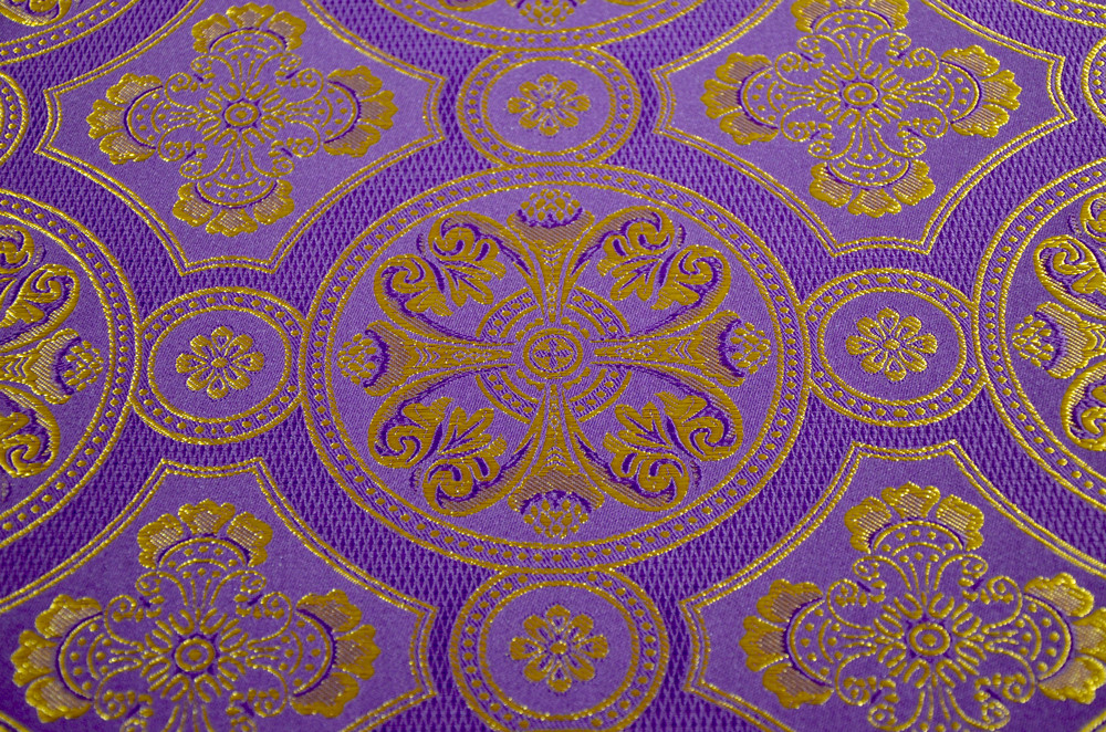 Шовкова церковна тканина Візантія фіолетова з золотом, фото 1