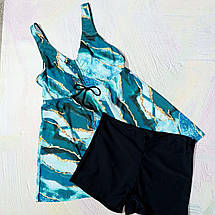 Купальник Роздільний. Танкіні із шортами. Морський бриз. Бірюзовий. Великі розміри., фото 5