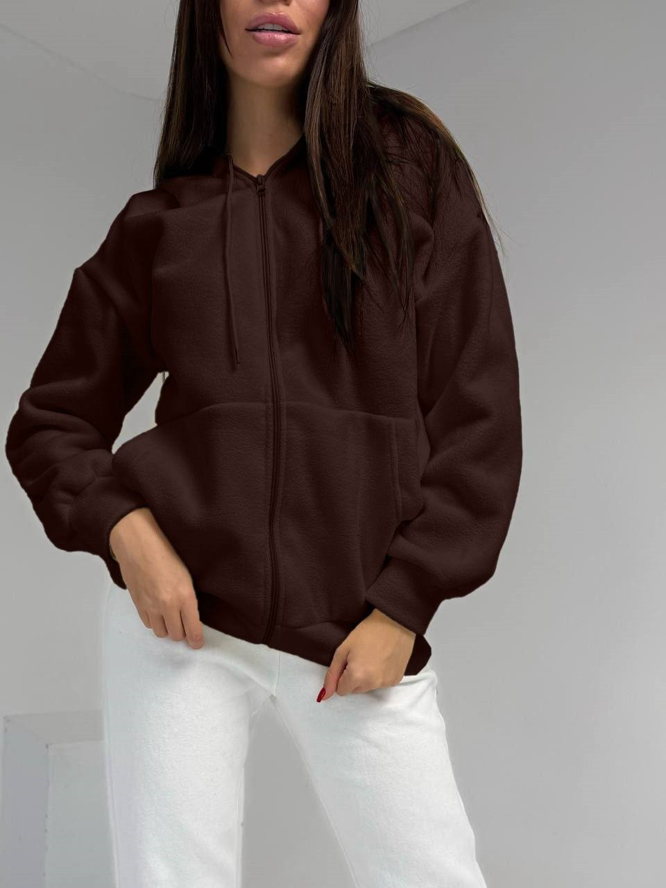 Флісова жіноча худі з капюшоном шоколад 42-44, 46-48, 50-52, фото 1