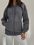 Флісова жіноча худі з капюшоном графіт 42-44, 46-48, 50-52, фото 3