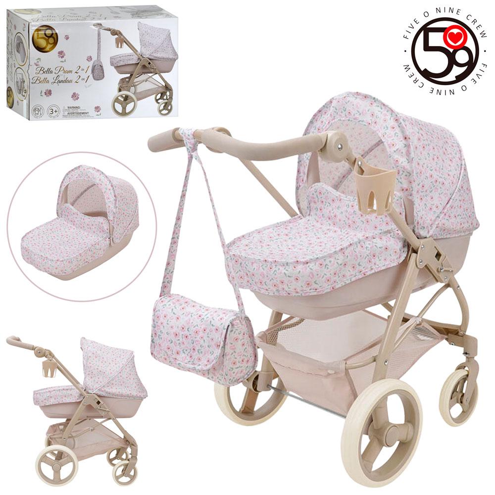 Візок T726056 для ляльки, класика, люлька (пласт.), корівка, підсклянник, сумка, мет.+пласт., кор., 56-35-22см, фото 1