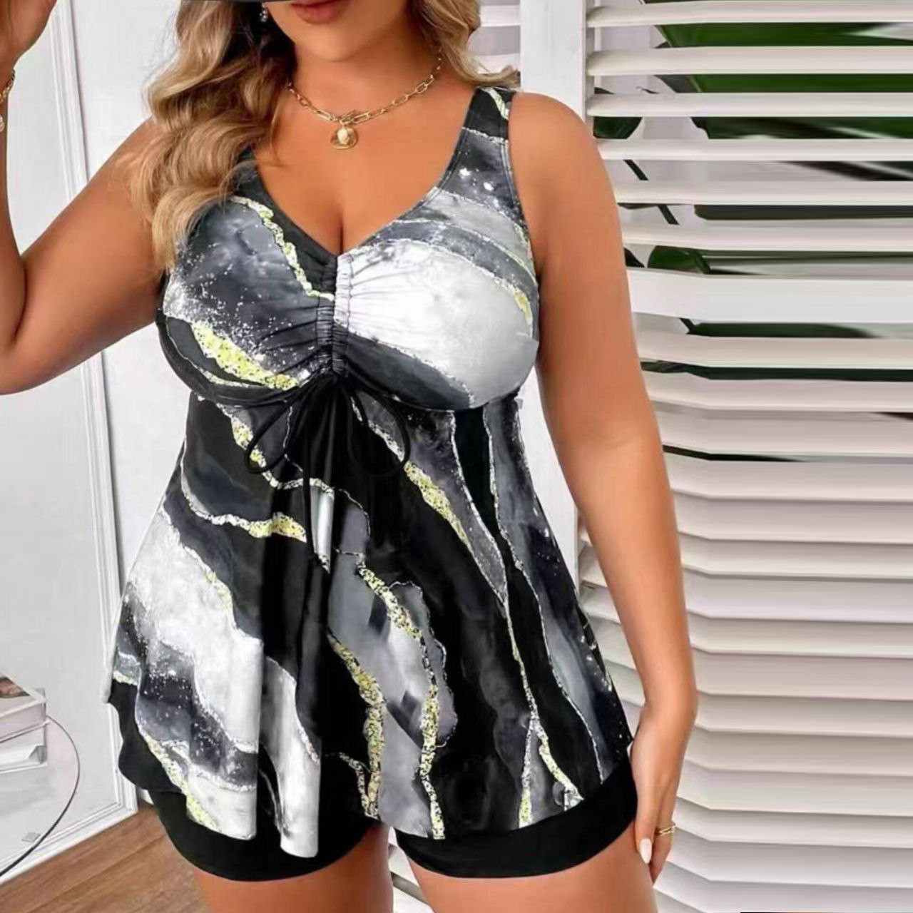 Купальник Роздільний. Танкіні із шортами. Морський бриз. Сірий. Великі розміри.