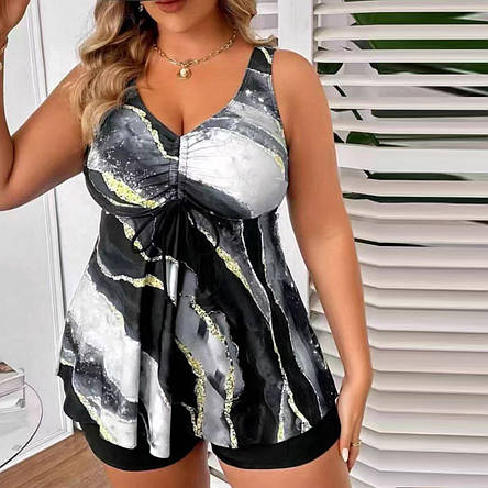 Купальник Роздільний. Танкіні із шортами. Морський бриз. Сірий. Великі розміри., фото 1