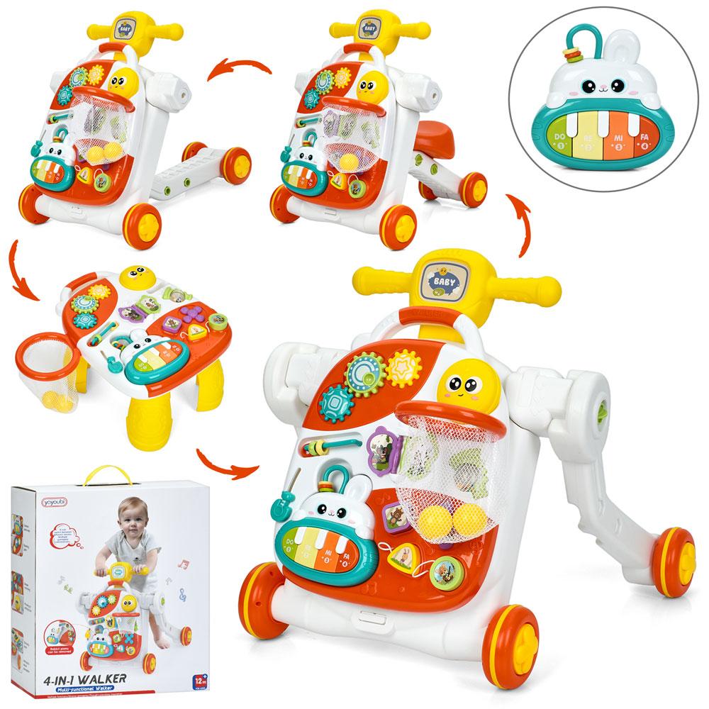 Каталка-ходунки 219 4в1 (толокар, столик), ігрова панель (піаніно-муз./2реж.), бат., кор., 40-46-17см, фото 1