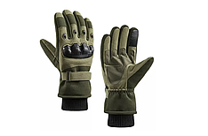 Тактичні зимові рукавички з флісом Eagle Tactical ET-03 Green/ армійські утеплені рукавички олива (M, L, XL)