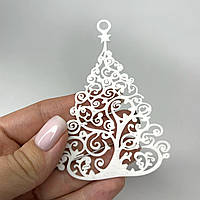 Підвіски пластик Finding Кулон новорічна ялинка з зіркою Білий мармуровий 83 мм х 62 мм х 2 мм