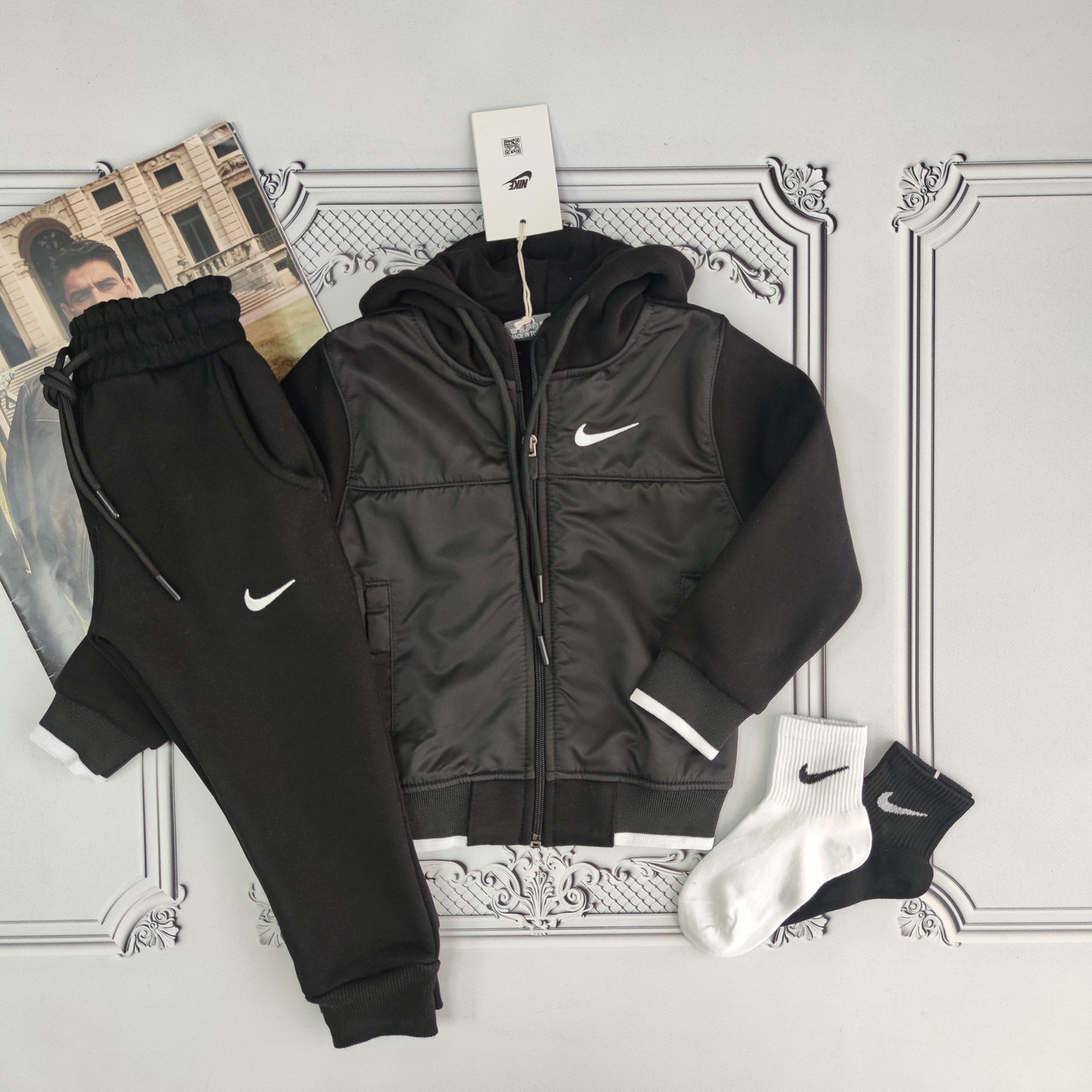 Дитячий чорний теплий спортивний костюм на флісі Nike