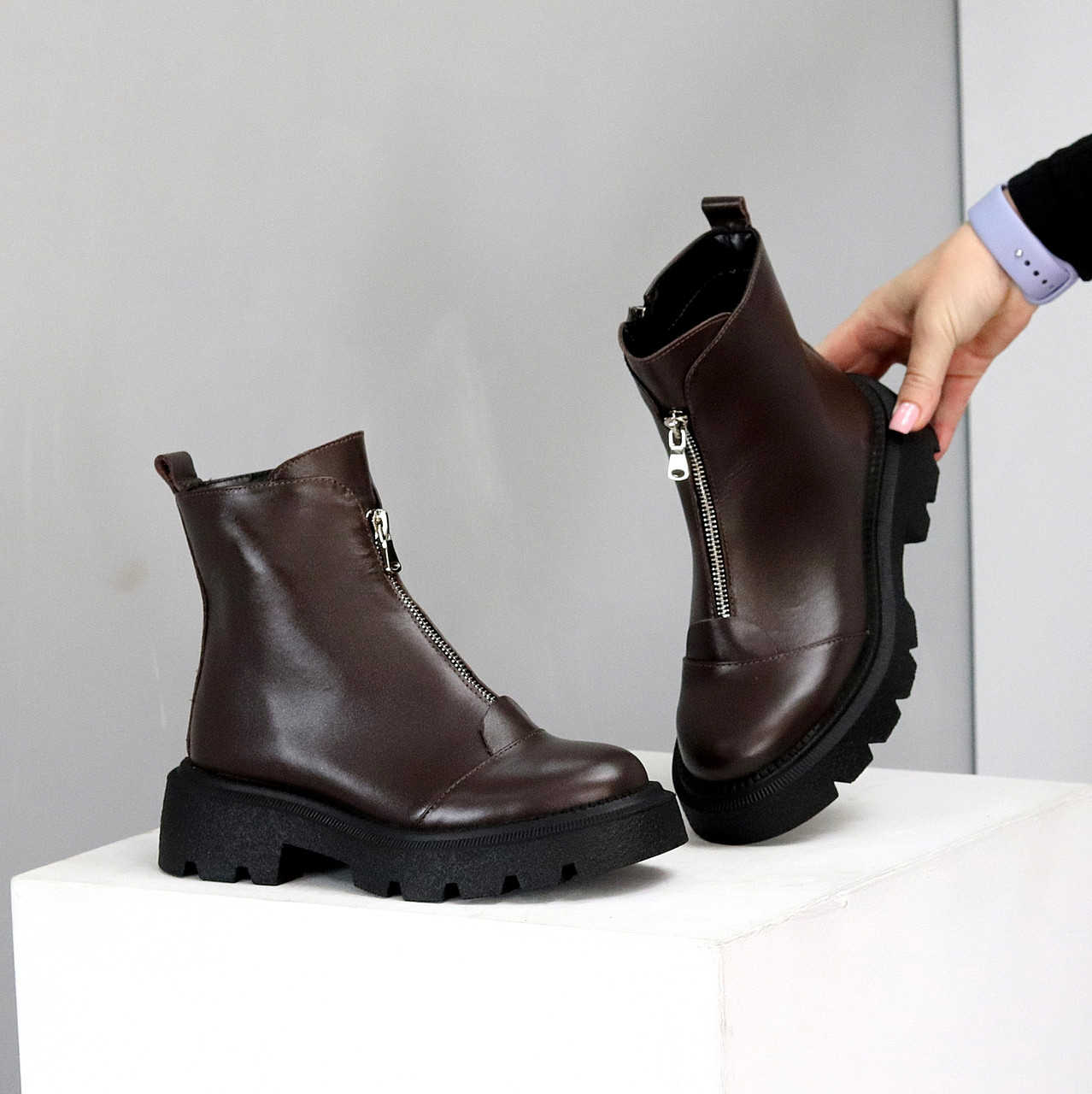Шикарні шкіряні черевики на блискавці натуральна шкіра колір Шоколад, фото 1