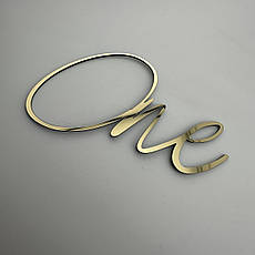 Топер One на торт із дзеркального золотого пластику, бокове кріплення, 11×8 см, для першого дня народження дитини, фото 3